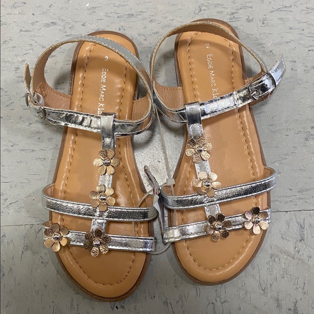 Silver Floral little girl Sandals summer slipper gold size 2y